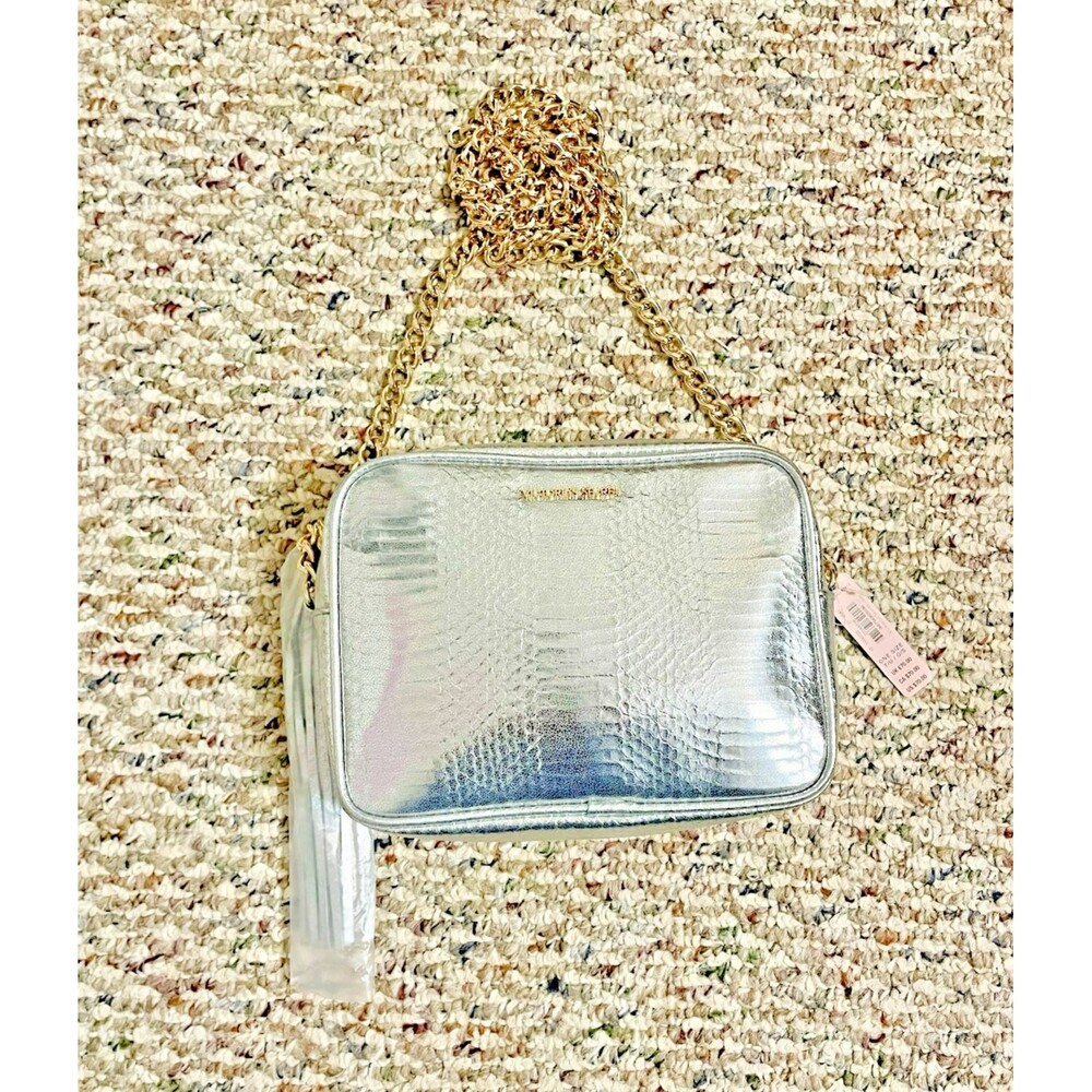 Victoria's Secret NWT Bag Purse Prom Glam Party Silver Crossbody Gold Chain $70